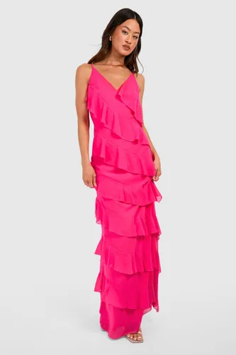 Womens Tall Chiffon Ruffle Maxi Dress - Pink - 16, Pink