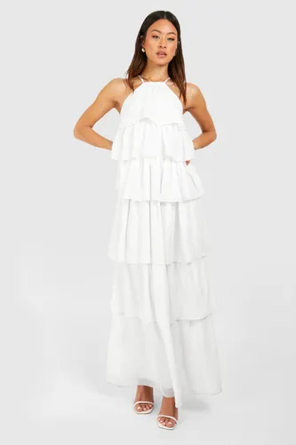 Womens Tall Chiffon Ruffle Maxi Dress - White - 8, White