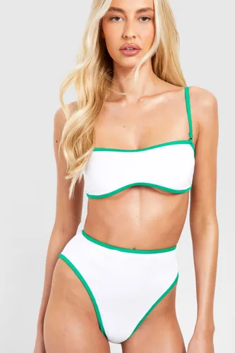 Womens Tall Contrast Binding High Waist Bikini Set - White - 8, White