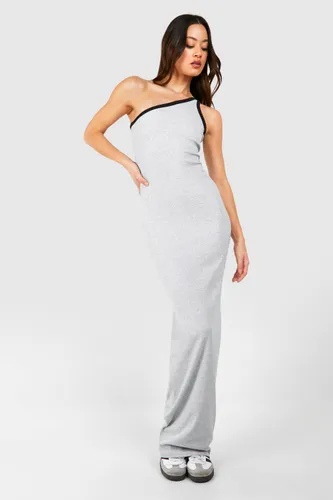 Womens Tall Contrast Binding One Shoulder Maxi Dress - Grey - 8, Grey