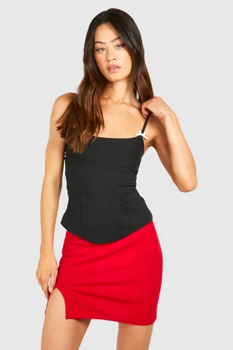 Womens Tall Crepe Split Front Mini Skirt - Red - 8, Red