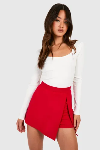 Womens Tall Crepe Wrap Skort - Red - 8, Red
