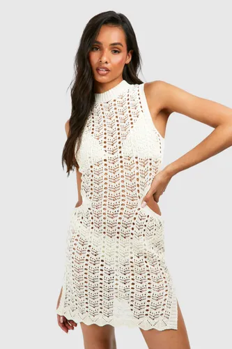 Womens Tall Crochet Cut Out Detail Mini Dress - Beige - 8, Beige