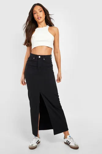 Womens Tall Denim Split Front Maxi Skirt - Black - 6, Black