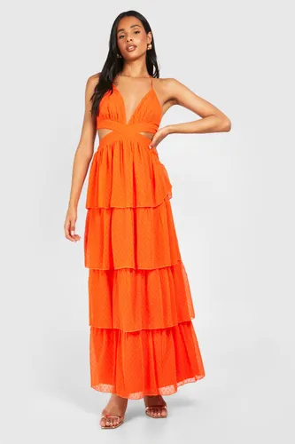 Womens Tall Dobby Cut Out Maxi Dress - Orange - 8, Orange