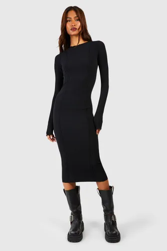 Womens Tall Exposed Seam Slash Neck Midi Dress - Black - 6, Black