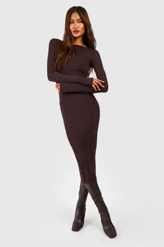 Womens Tall Exposed Seam Slash Neck Midi Dress - Brown - 10, Brown