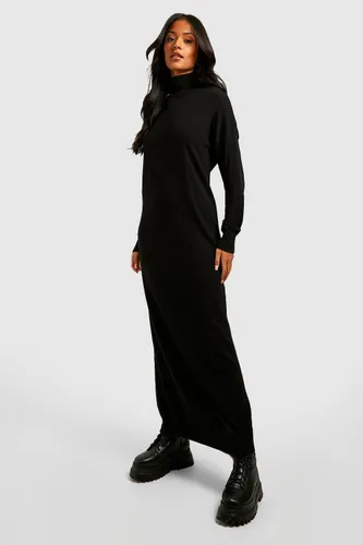 Womens Tall Fine Knit Roll Neck Knitted Midaxi Dress - Black - 16, Black