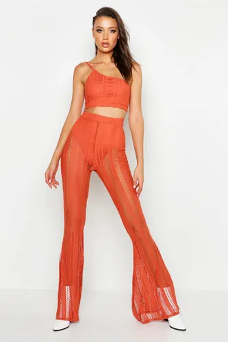 Womens Tall Fishnet Flare Leg Trouser - Orange - 12, Orange