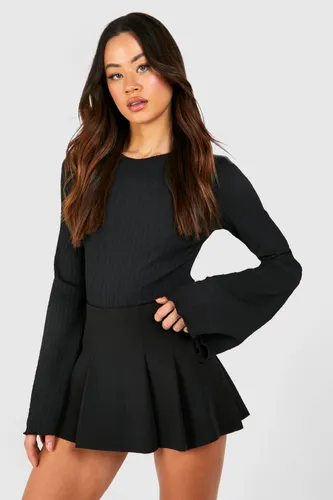 Womens Tall Flared Sleeve Textured Bodysuit - Black - 8, Black
