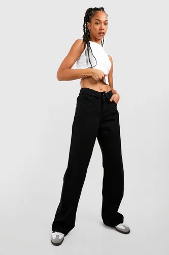 Womens Tall Folded Waistband Wide Leg Jean - Black - 6, Black