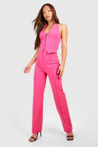 Womens Tall Halterneck Seam Detail Top & Straight Leg Trouser Set - Pink - 10, Pink