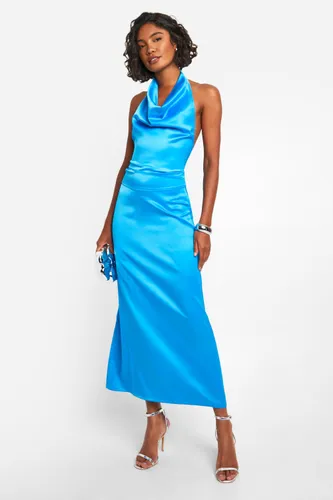 Womens Tall Heavy Satin Midaxi Slip Skirt - Blue - 8, Blue