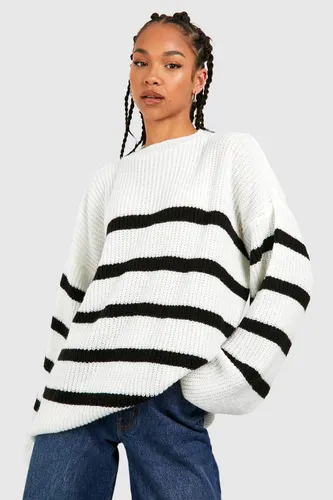 Womens Tall High Neck Wide Sleeve Striped Jumper - White - 6, White