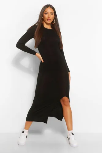 Womens Tall Jersey Long Sleeve Side Split Midaxi Dress - Black - 12, Black