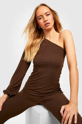 Womens Tall Knitted Rib Mix And Match One Shoulder Top - Brown - 6, Brown