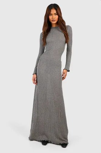Womens Tall Knitted Stripe Scoop Back Flare Sleeve Maxi Dress - Black - 10, Black