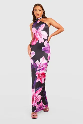 Womens Tall Large Floral Print Drape Neck Maxi Dress - Purple - 14, Purple