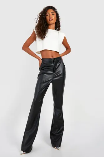 Womens Tall Leather Look High Waisted Flared Trousers - Black - 8, Black