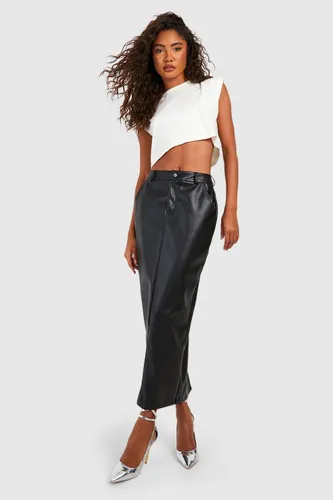 Womens Tall Leather Look High Waisted Midaxi Skirt - Black - 8, Black