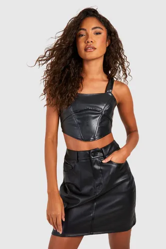 Womens Tall Leather Look High Waisted Mini Skirt - Black - 8, Black