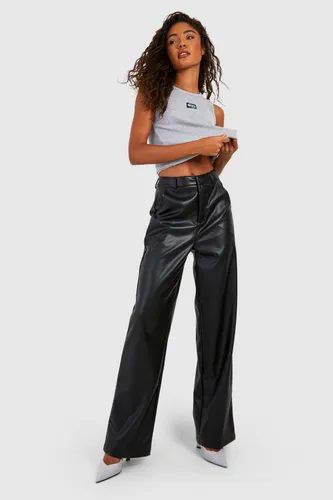 Womens Tall Leather Look Relaxed Fit Straight Leg Trousers - Black - 16, Black