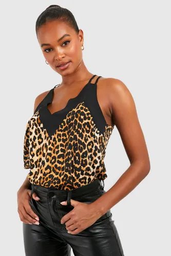Womens Tall Leopard Print V Neck Cami - Brown - 6, Brown