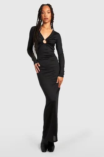 Womens Tall Lightweight Knitted O-Ring Maxi Dress - Black - 8, Black