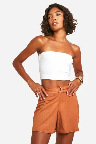 Womens Tall Linen Look Belted Flippy Shorts - Orange - 8, Orange