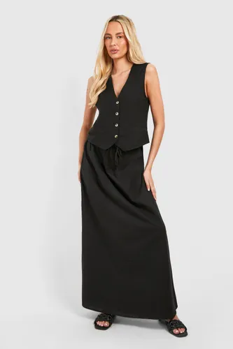 Womens Tall Linen Midaxi Skirt - Black - 8, Black