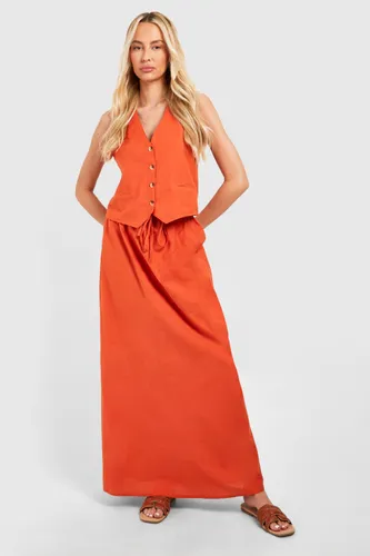 Womens Tall Linen Midaxi Skirt - Orange - 8, Orange
