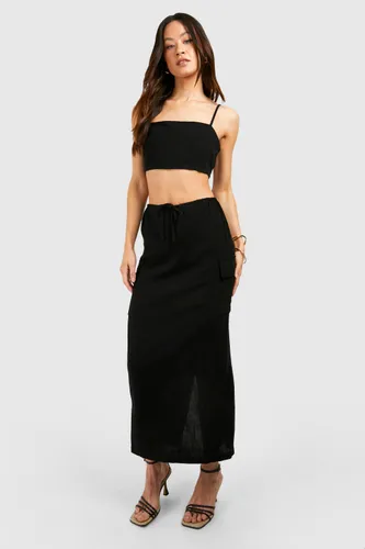 Womens Tall Linen Pocket Midaxi Skirt - Black - 8, Black