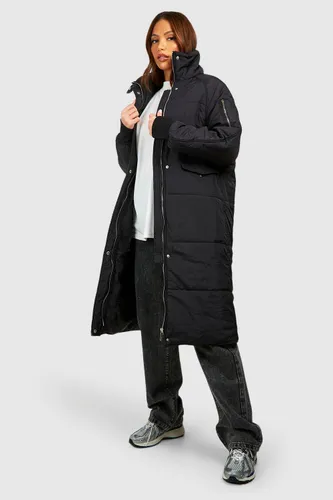Womens Tall Longline Padded Coat - Black - 6, Black