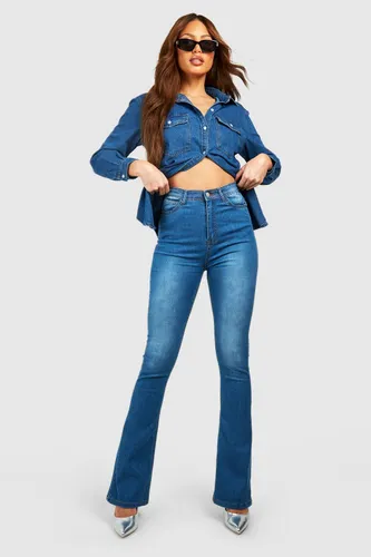 Womens Tall Mid Blue High Waist Skinny Flared Jeans 36" - 8, Blue