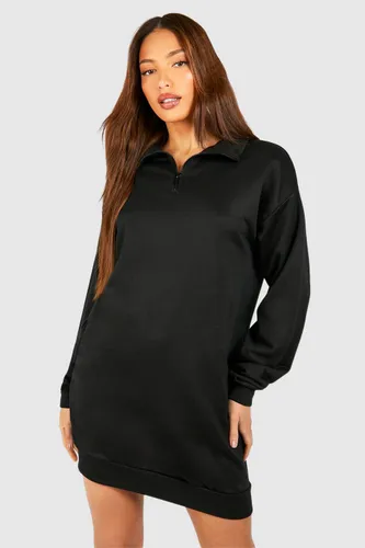 Womens Tall Oversized Half Zip Sweat Dress - Black - 8, Black