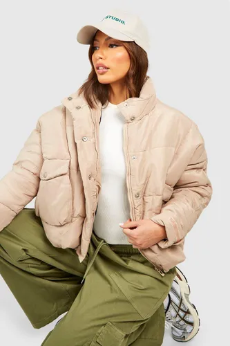 Womens Tall Padded Oversized Cropped Puffer Jacket - Beige - 6, Beige