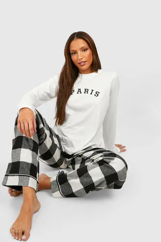Womens Tall Paris Print T Shirt And Brushed Check Trouser Set - Black - 10, Black