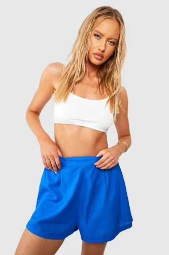 Womens Tall Pleated Flippy Linen Shorts - Blue - 6, Blue