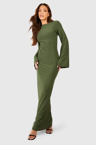 Womens Tall Premium Soft Touch Scoop Back Flare Sleeve Maxi Dress - Green - 10, Green