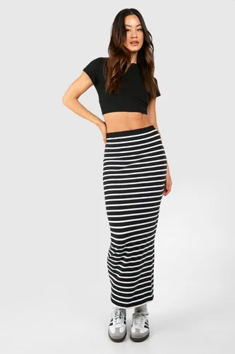Womens Tall Premium Supersoft Stripe Midaxi Skirt - Black - 8, Black