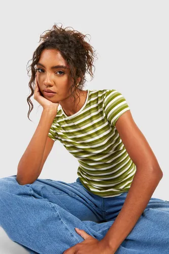 Womens Tall Rib Stripe Cap Sleeve T-Shirt - Green - 10, Green