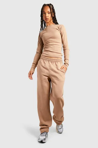 Womens Tall Ribbed Crew Neck Top And Jogger Set - Beige - 10, Beige