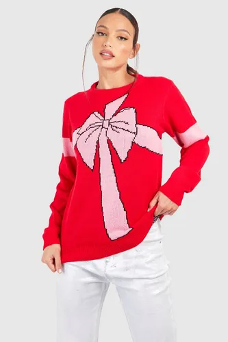 Womens Tall Ribbon Christmas Jumper - Red - M, Red