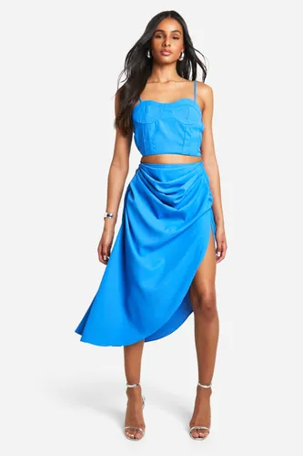Womens Tall Ruched Asymmetric Woven Skirt - Blue - 8, Blue