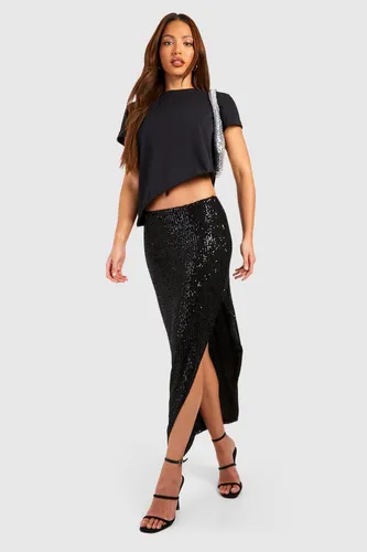Womens Tall Sequin Wrap Midaxi Skirt - Black - 6, Black