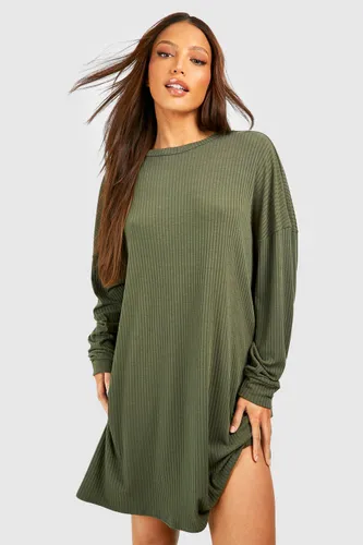 Womens Tall Soft Rib Longsleeve T-Shirt Dress - Green - 6, Green