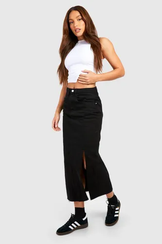Womens Tall Split Side Denim Midaxi Skirt - Black - 6, Black