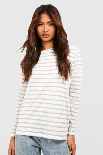 Womens Tall Stripe Long Sleeve T-Shirt - Beige - 6, Beige