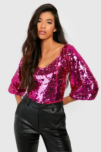 Womens Tall Sweetheart Neck Sequin Bodysuit - Pink - 6, Pink