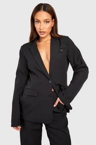 Womens Tall Tab Detail Oversize Single Breasted Blazer - Black - 6, Black